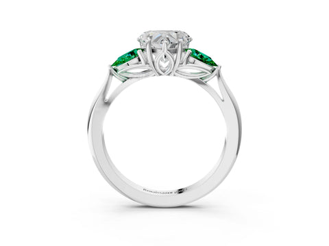 White gold Heart Cut Diamond Three-Stone Ring with Pear with Emerald side stone Side Stones and Prong Setting_63