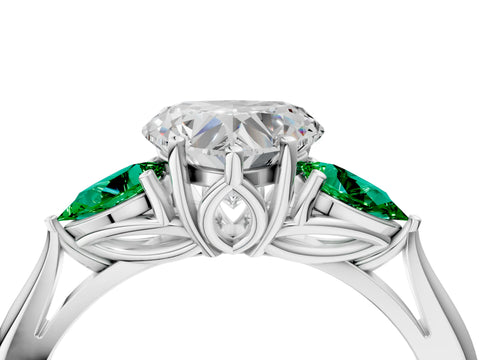 White gold Heart Cut Diamond Three-Stone Ring with Pear with Emerald side stone Side Stones and Prong Setting_64