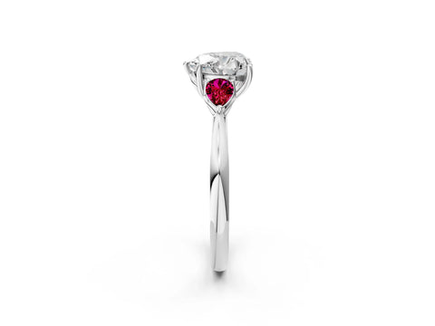 White gold Heart Cut Diamond Three-Stone Ring with Pear with Garnet side stone Side Stones and Prong Setting_26