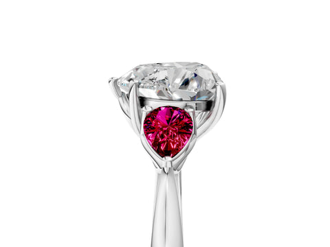White gold Heart Cut Diamond Three-Stone Ring with Pear with Garnet side stone Side Stones and Prong Setting_53