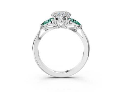 White gold Heart Cut Diamond Three-Stone Ring with Pear with Green Sapphire side stone Side Stones and Prong Setting_60