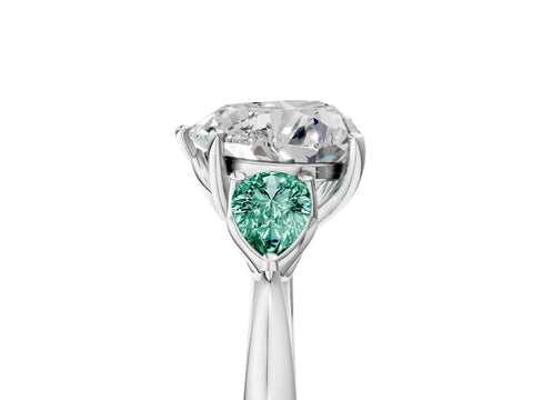 White gold Heart Cut Diamond Three-Stone Ring with Pear with Green Sapphire side stone Side Stones and Prong Setting_65