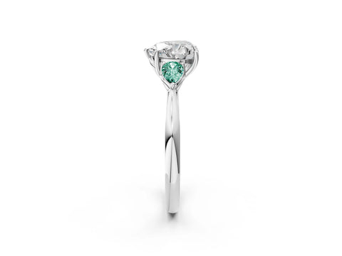 White gold Heart Cut Diamond Three-Stone Ring with Pear with Green Sapphire side stone Side Stones and Prong Setting_80