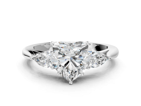 White gold Heart Cut Diamond Three-Stone Ring with Pear with Moissanite side stone Side Stones and Prong Setting_36