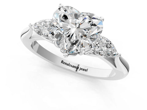 White gold Heart Cut Diamond Three-Stone Ring with Pear with Moissanite side stone Side Stones and Prong Setting_37