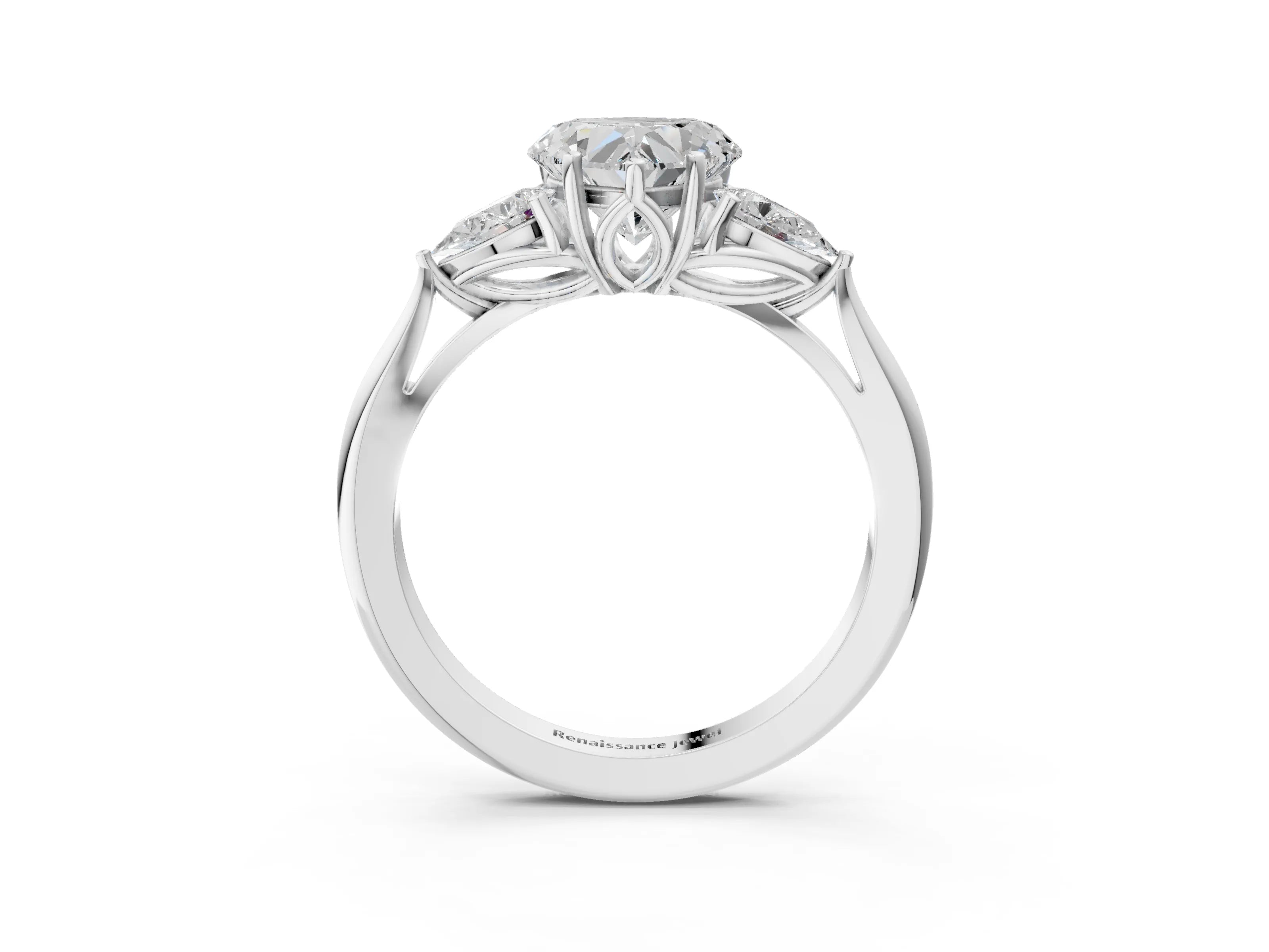 White gold Heart Cut Diamond Three-Stone Ring with Pear with Moissanite side stone Side Stones and Prong Setting_39