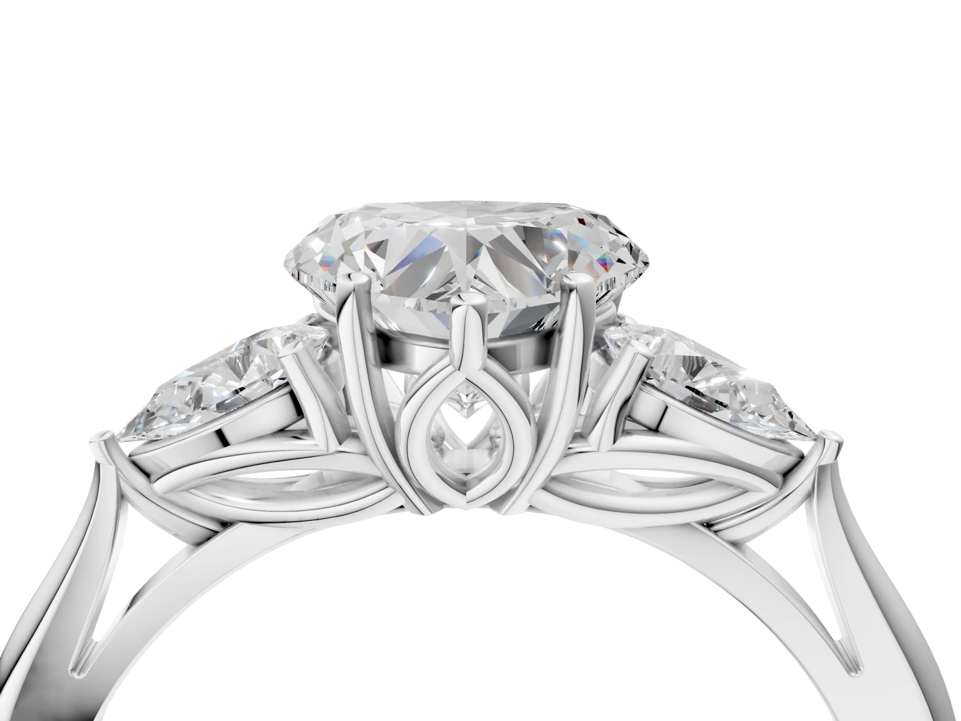 White gold Heart Cut Diamond Three-Stone Ring with Pear with Moissanite side stone Side Stones and Prong Setting_40