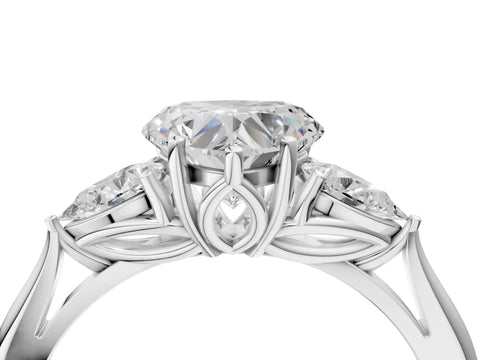 White gold Heart Cut Diamond Three-Stone Ring with Pear with Moissanite side stone Side Stones and Prong Setting_40