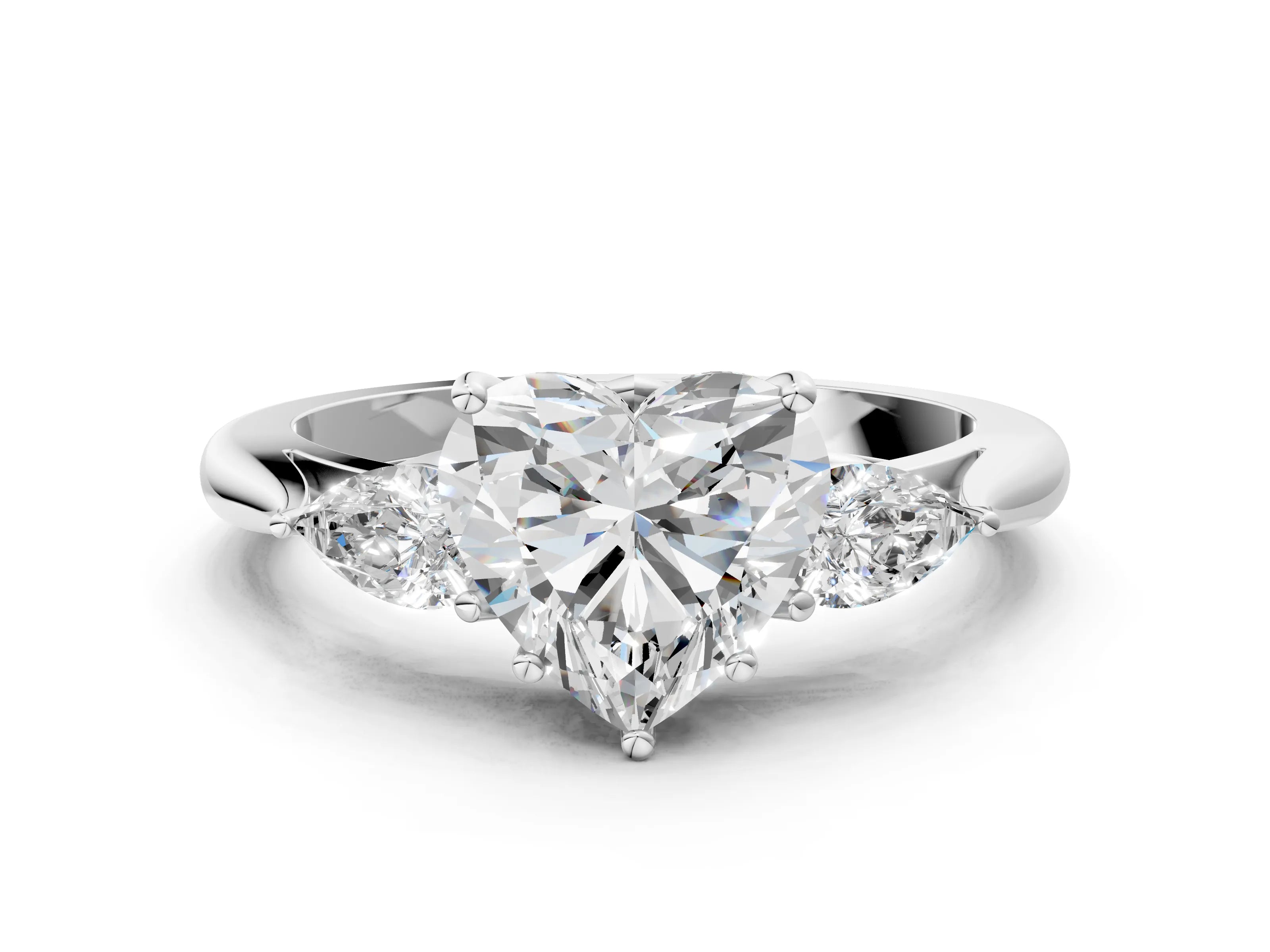 White gold Heart Cut Diamond Three-Stone Ring with Pear with Moissanite side stone Side Stones and Prong Setting_60