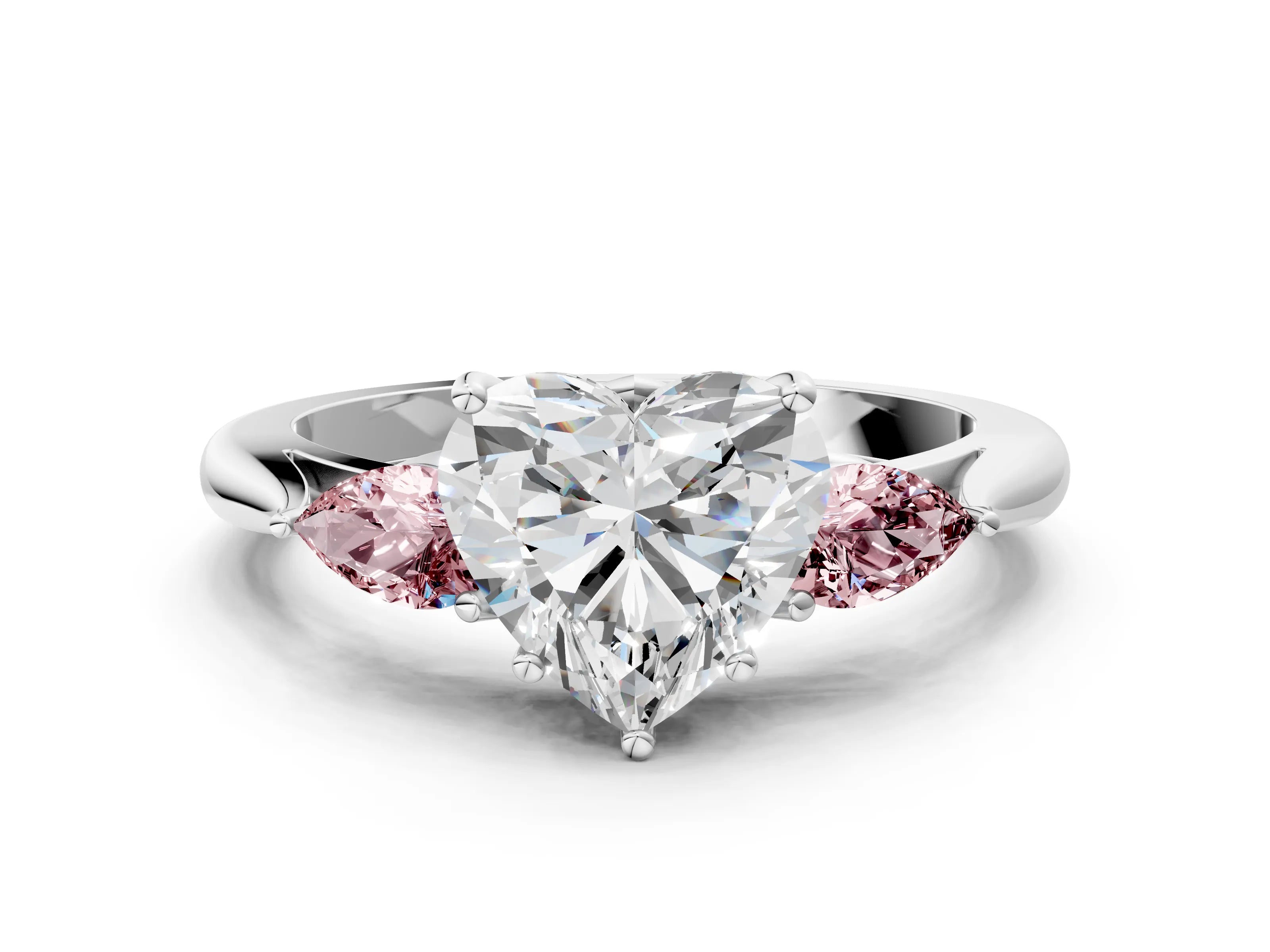 White gold Heart Cut Diamond Three-Stone Ring with Pear with Morganite side stone Side Stones and Prong Setting_24
