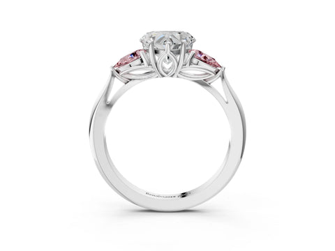 White gold Heart Cut Diamond Three-Stone Ring with Pear with Morganite side stone Side Stones and Prong Setting_27