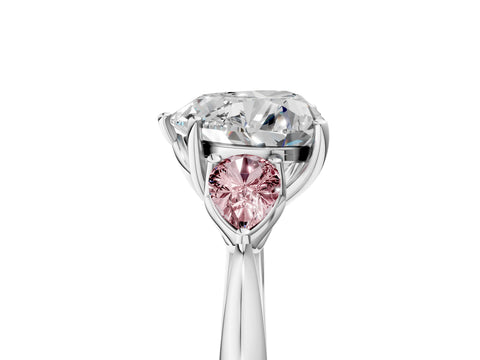 White gold Heart Cut Diamond Three-Stone Ring with Pear with Morganite side stone Side Stones and Prong Setting_29