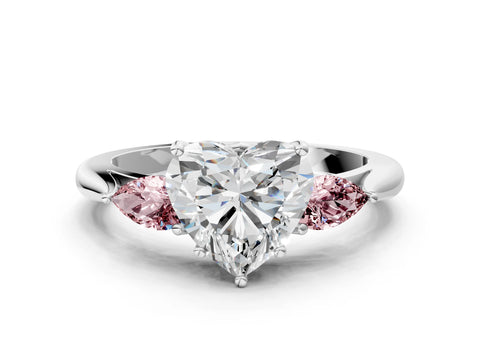 White gold Heart Cut Diamond Three-Stone Ring with Pear with Morganite side stone Side Stones and Prong Setting_48