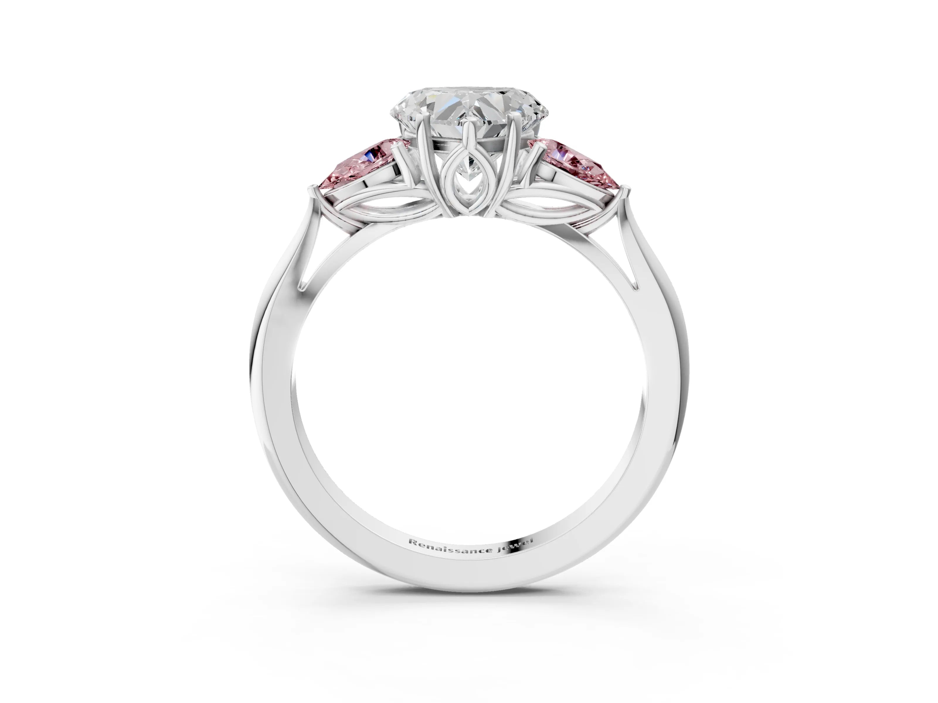 White gold Heart Cut Diamond Three-Stone Ring with Pear with Morganite side stone Side Stones and Prong Setting_51
