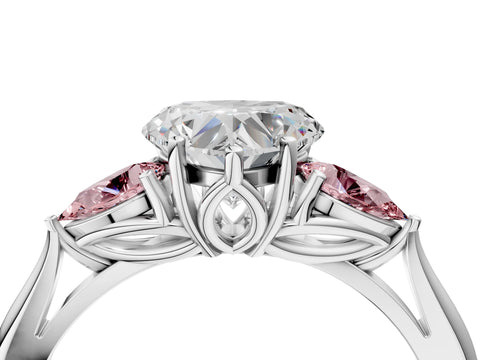 White gold Heart Cut Diamond Three-Stone Ring with Pear with Morganite side stone Side Stones and Prong Setting_52