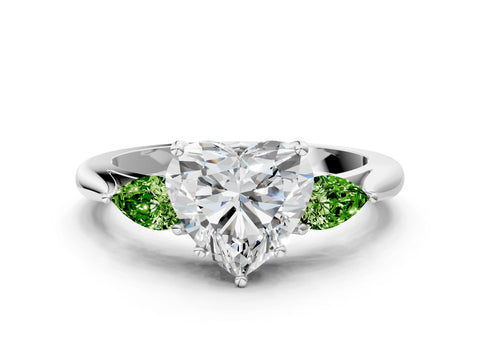 White gold Heart Cut Diamond Three-Stone Ring with Pear with Peridot side stone Side Stones and Prong Setting_12