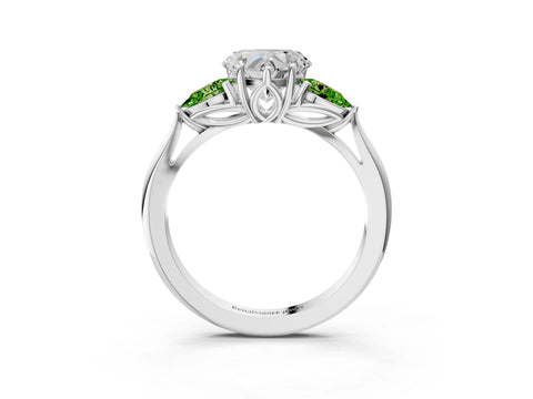 White gold Heart Cut Diamond Three-Stone Ring with Pear with Peridot side stone Side Stones and Prong Setting_15