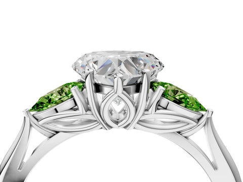 White gold Heart Cut Diamond Three-Stone Ring with Pear with Peridot side stone Side Stones and Prong Setting_16