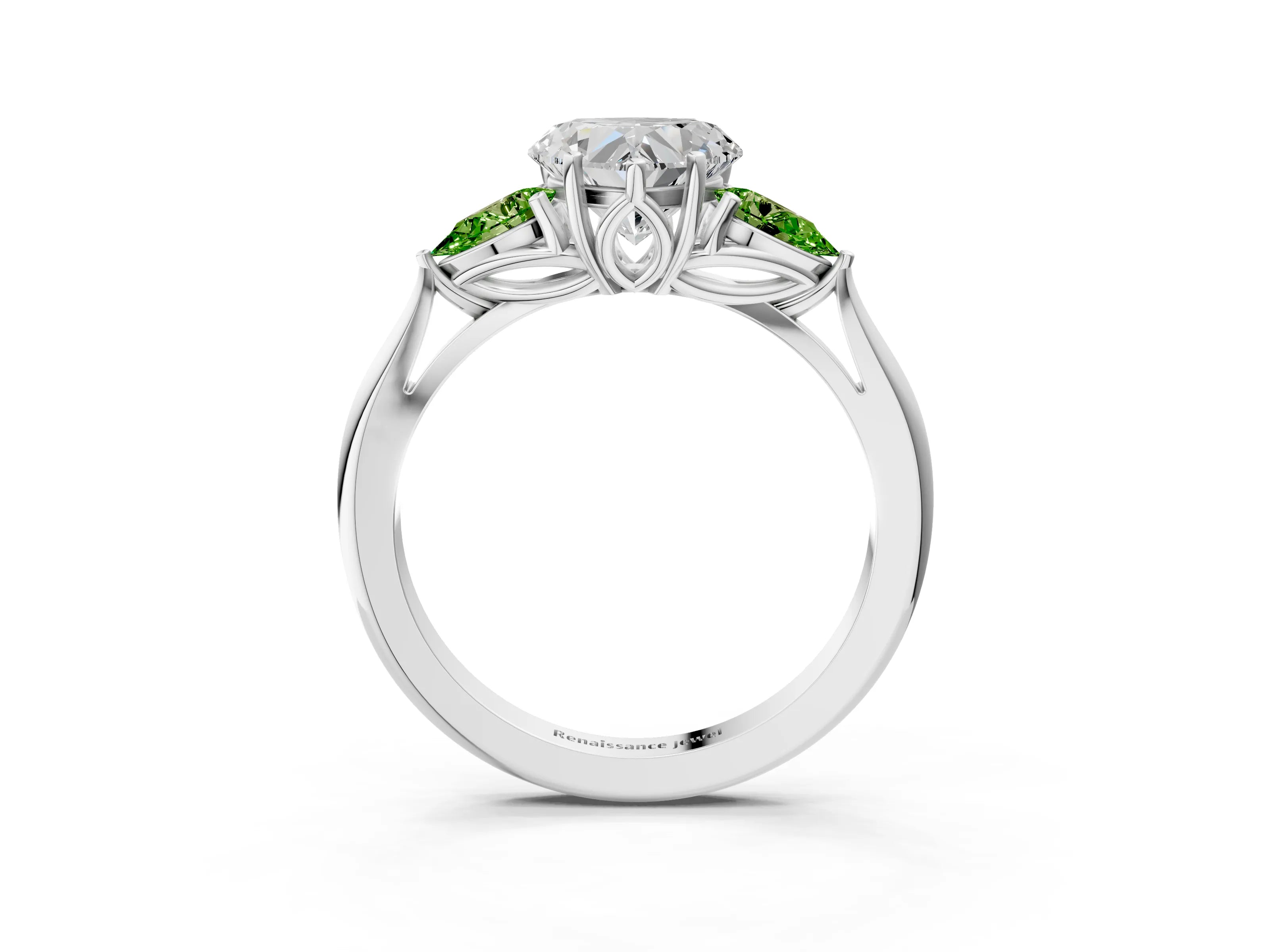 White gold Heart Cut Diamond Three-Stone Ring with Pear with Peridot side stone Side Stones and Prong Setting_39