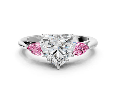 White gold Heart Cut Diamond Three-Stone Ring with Pear with Pink Sapphire side stone Side Stones and Prong Setting_48