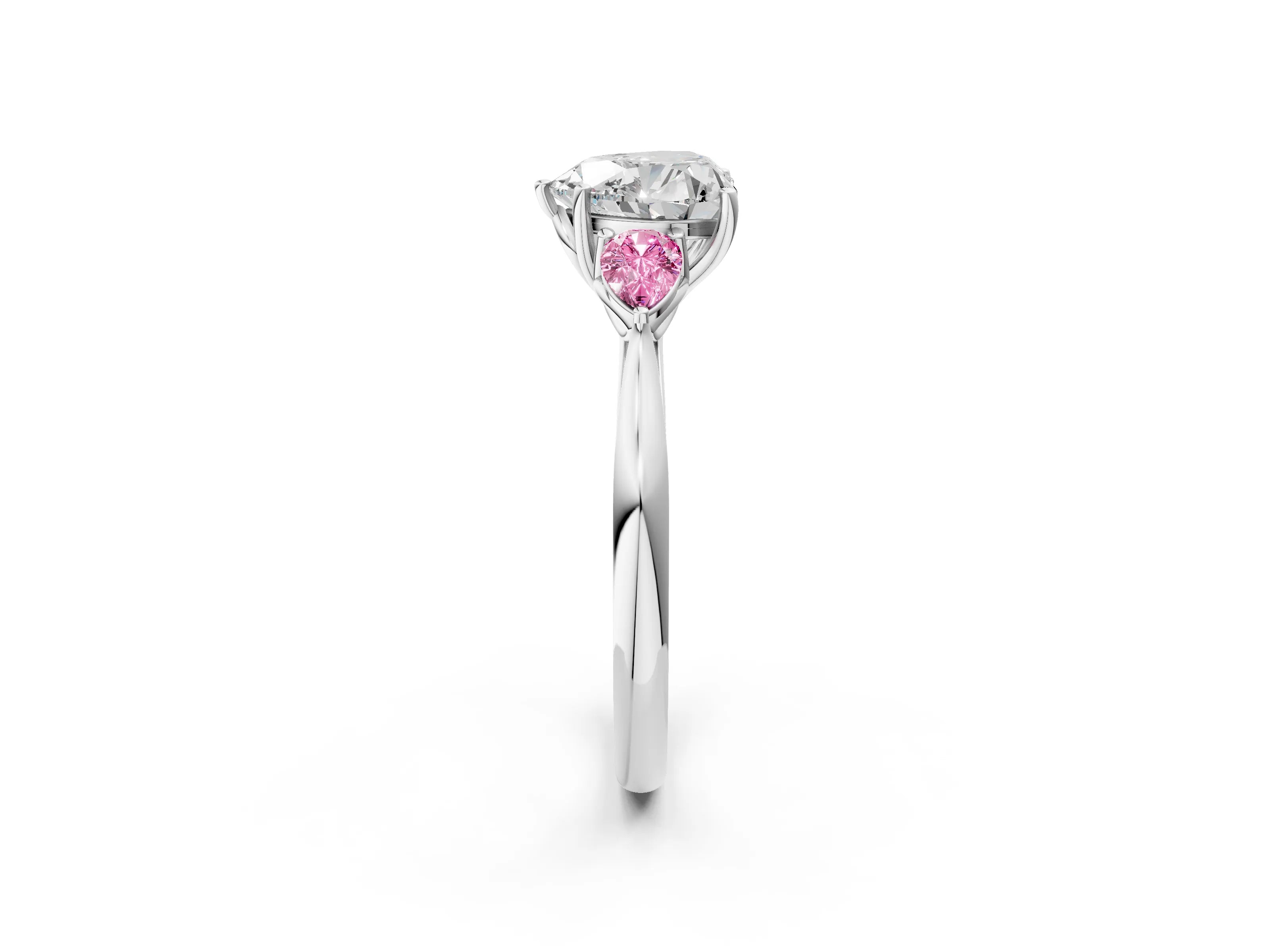 White gold Heart Cut Diamond Three-Stone Ring with Pear with Pink Sapphire side stone Side Stones and Prong Setting_50