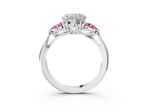 White gold Heart Cut Diamond Three-Stone Ring with Pear with Pink Sapphire side stone Side Stones and Prong Setting_51