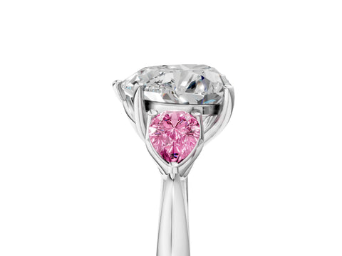 White gold Heart Cut Diamond Three-Stone Ring with Pear with Pink Sapphire side stone Side Stones and Prong Setting_53