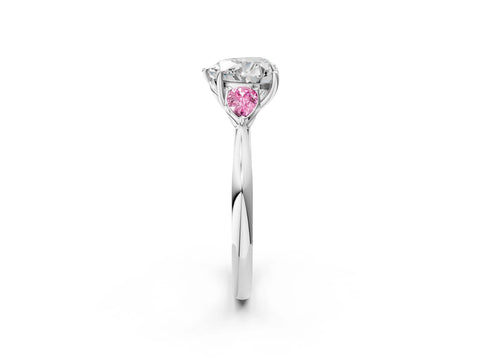 White gold Heart Cut Diamond Three-Stone Ring with Pear with Pink Sapphire side stone Side Stones and Prong Setting_74