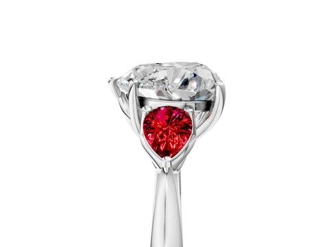 White gold Heart Cut Diamond Three-Stone Ring with Pear with Ruby side stone Side Stones and Prong Setting_53