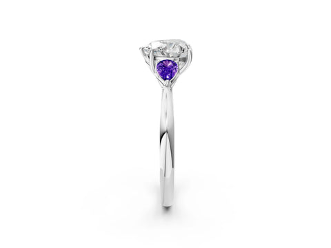 White gold Heart Cut Diamond Three-Stone Ring with Pear with Tanzanite side stone Side Stones and Prong Setting_14