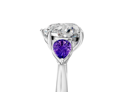 White gold Heart Cut Diamond Three-Stone Ring with Pear with Tanzanite side stone Side Stones and Prong Setting_17
