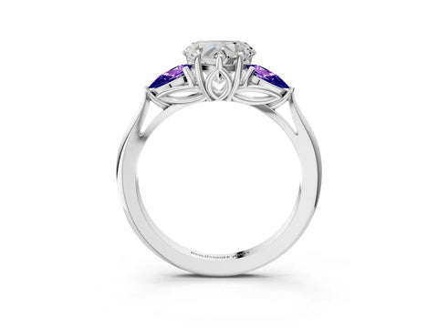 White gold Heart Cut Diamond Three-Stone Ring with Pear with Tanzanite side stone Side Stones and Prong Setting_39