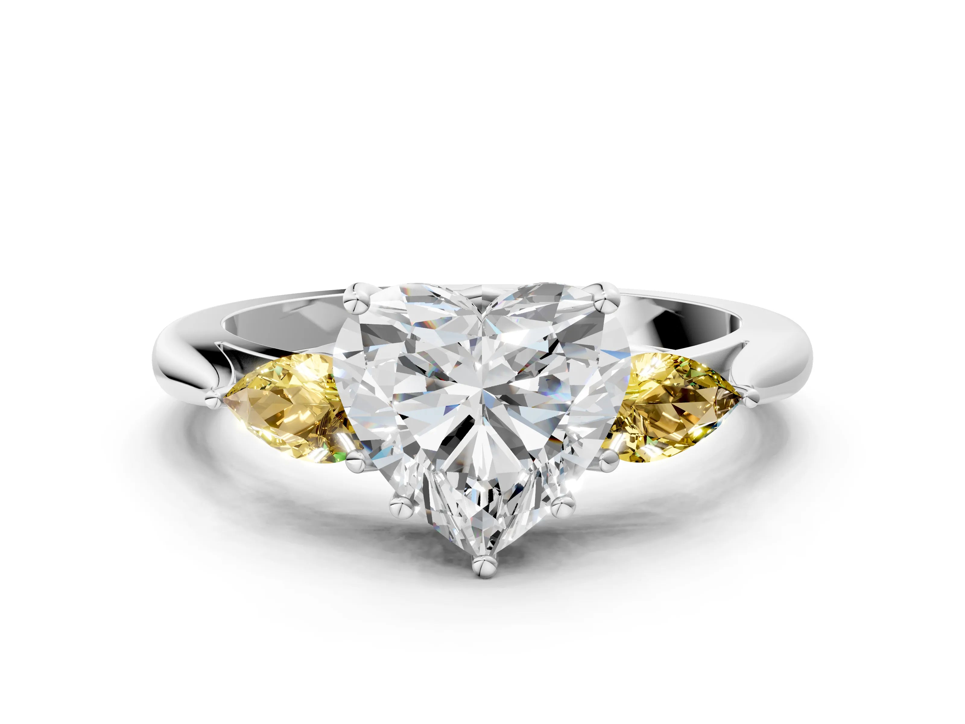 White gold Heart Cut Diamond Three-Stone Ring with Pear with Yellow Sapphire side stone Side Stones and Prong Setting_36
