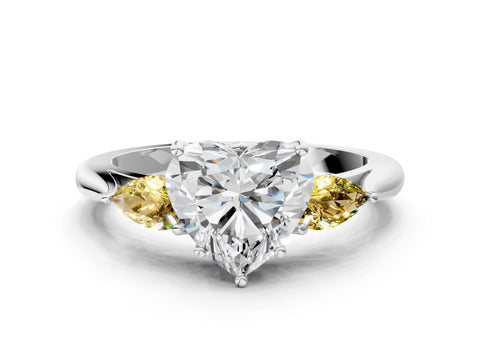 White gold Heart Cut Diamond Three-Stone Ring with Pear with Yellow Sapphire side stone Side Stones and Prong Setting_36