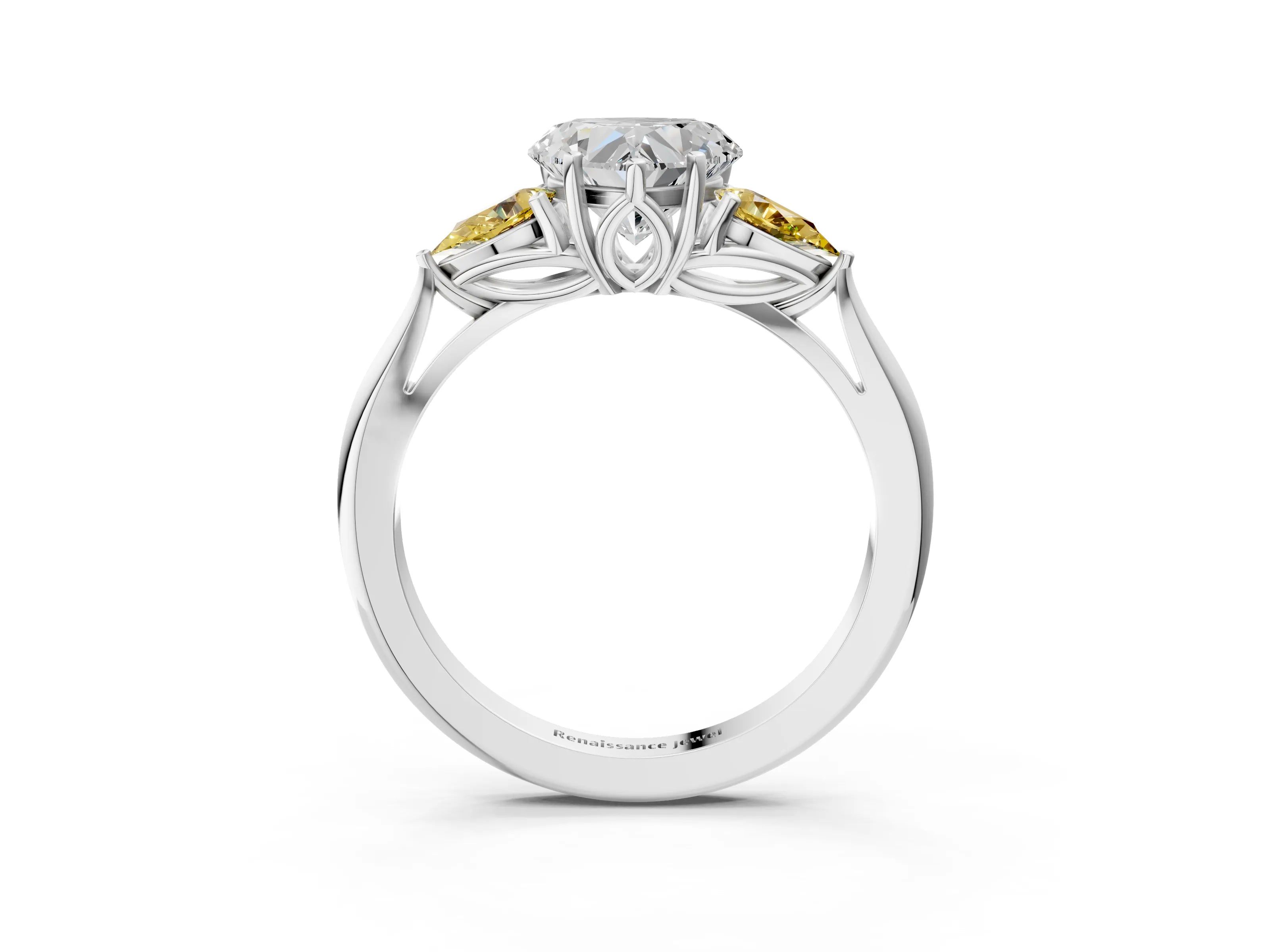 White gold Heart Cut Diamond Three-Stone Ring with Pear with Yellow Sapphire side stone Side Stones and Prong Setting_63