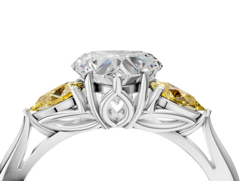 White gold Heart Cut Diamond Three-Stone Ring with Pear with Yellow Sapphire side stone Side Stones and Prong Setting_64