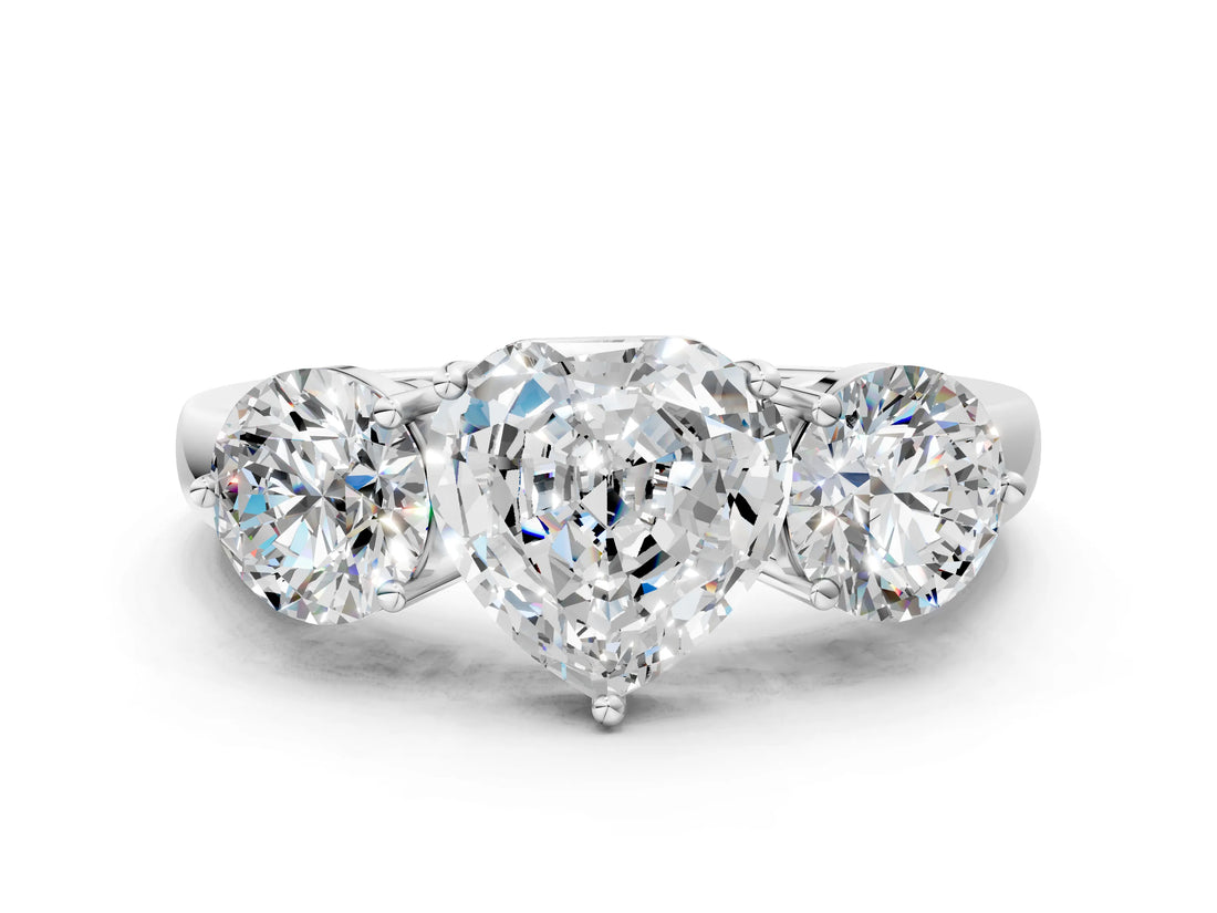 White gold Heart Cut Diamond Three-Stone Ring with Prong Setting and Classic Band_136