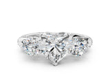 White gold Heart Cut Diamond Three-Stone Ring with Prong Setting and Pavé Band_170