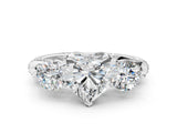 White gold Heart Cut Diamond Three-Stone Ring with Prong Setting and Pavé Band_278