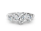 White gold Heart Cut Diamond Three-Stone Ring with Prong Setting and Pavé Band_302
