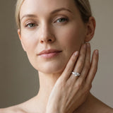 White gold Heart Cut Diamond Three-Stone Ring with Round Side Stones and Pavé Band_13