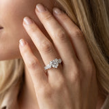 White gold Heart Cut Diamond Three-Stone Ring with Round Side Stones and Pavé Band_14