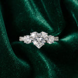 White gold Heart Cut Diamond Three-Stone Ring with Round Side Stones and Pavé Band_15