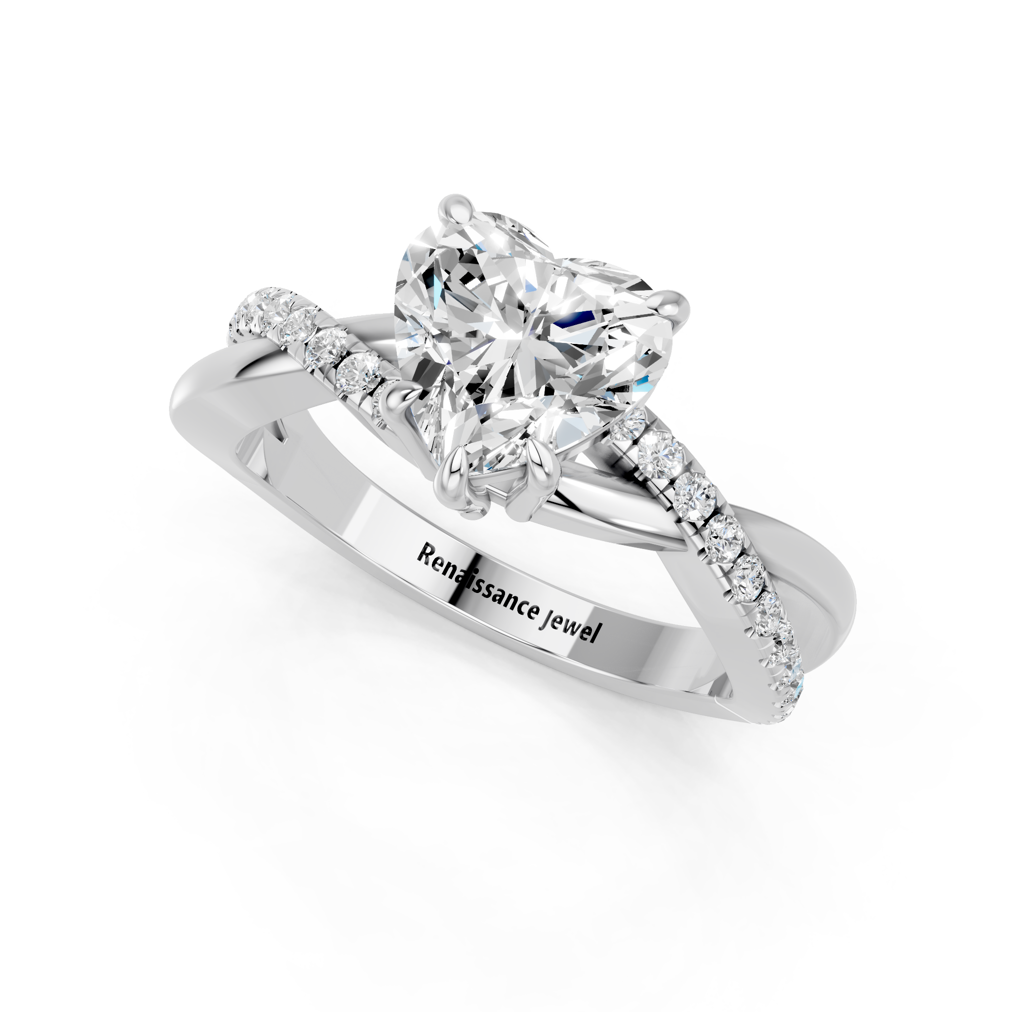 White gold Heart Cut Diamond Twist Band Solitaire with Prong Setting_27