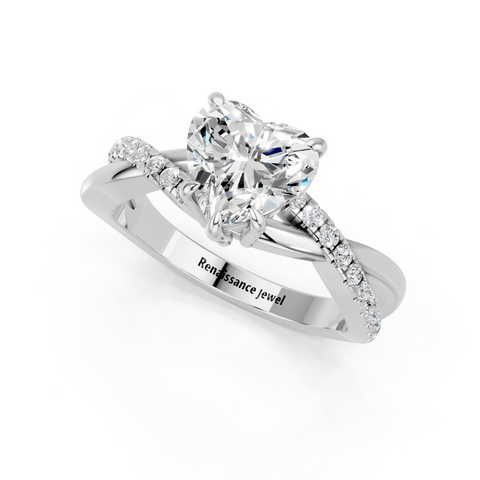 White gold Heart Cut Diamond Twist Band Solitaire with Prong Setting_27