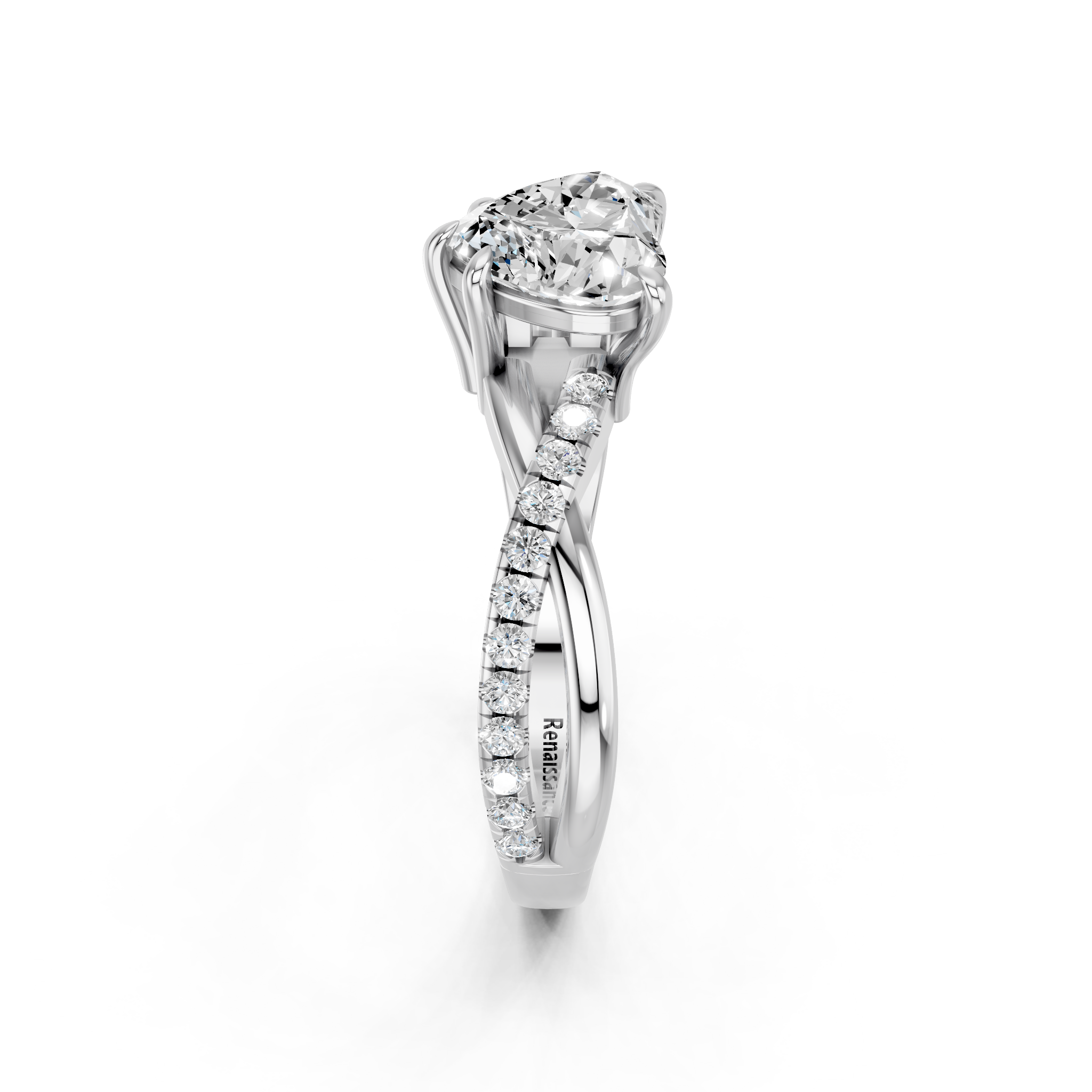 White gold Heart Cut Diamond Twist Band Solitaire with Prong Setting_28