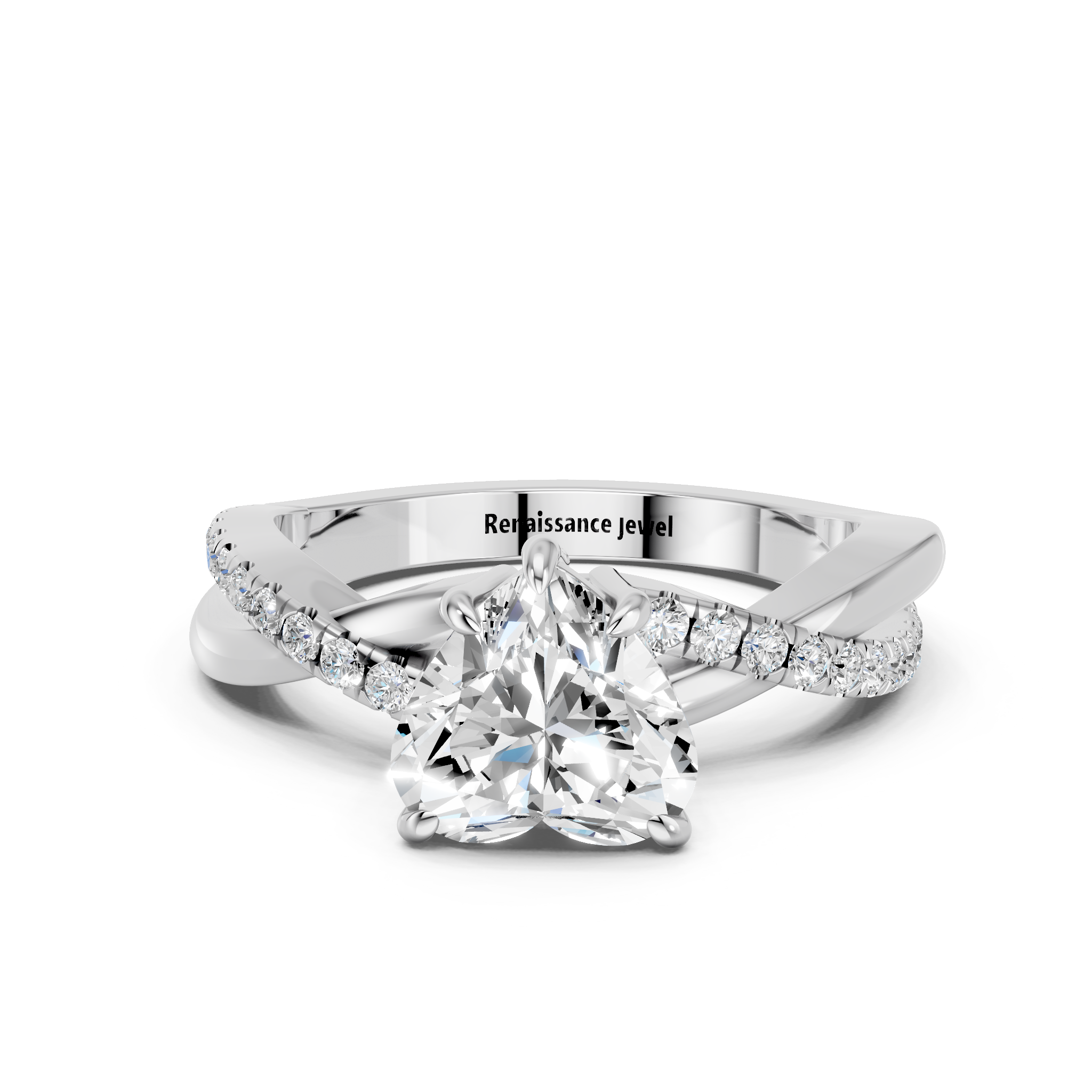 White gold Heart Cut Diamond Twist Band Solitaire with Prong Setting_35