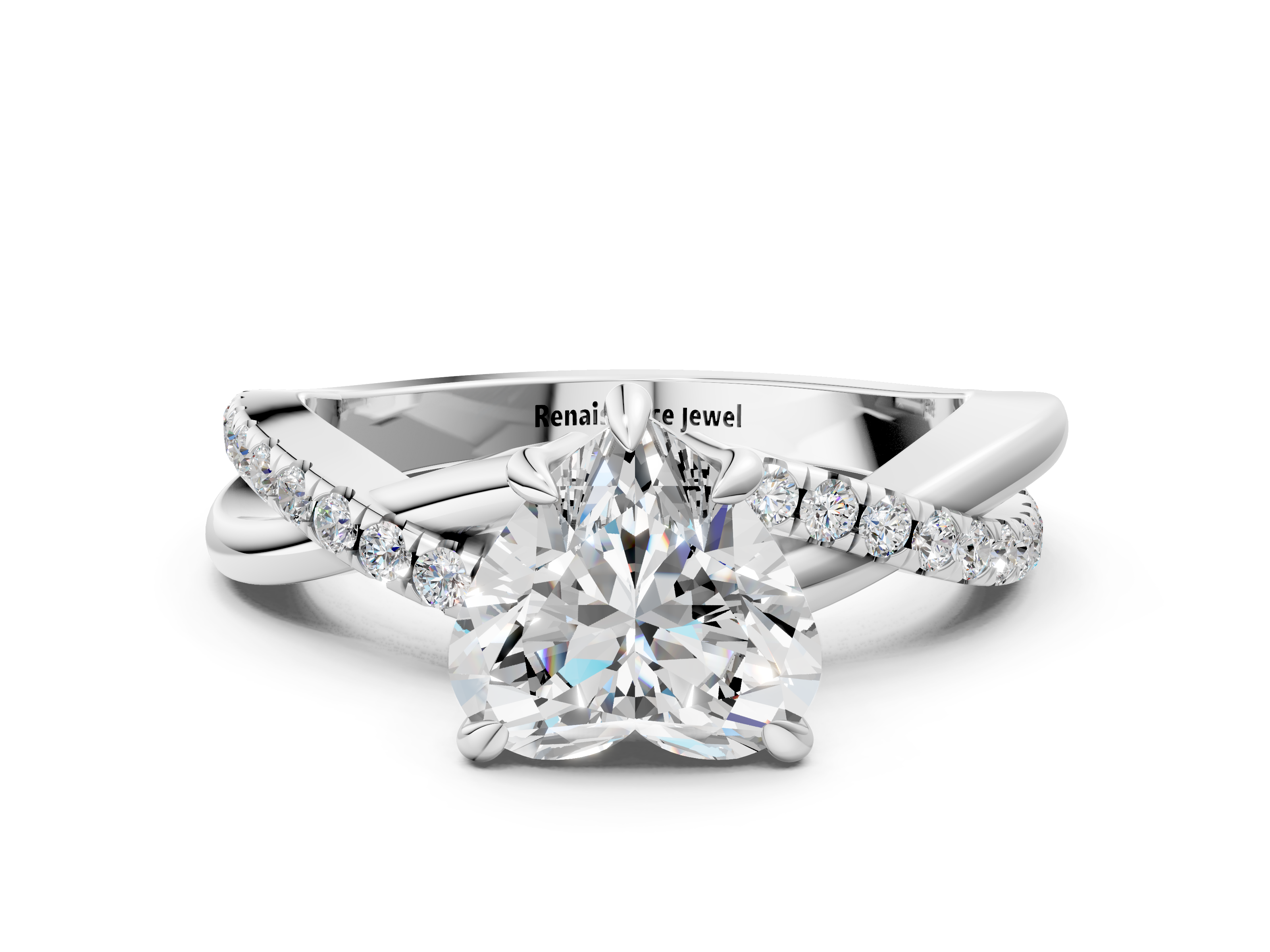 White gold Heart Cut Diamond Twist Band Solitaire with Prong Setting_65