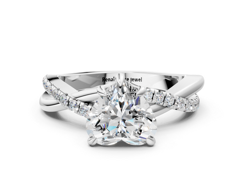White gold Heart Cut Diamond Twist Band Solitaire with Prong Setting_65