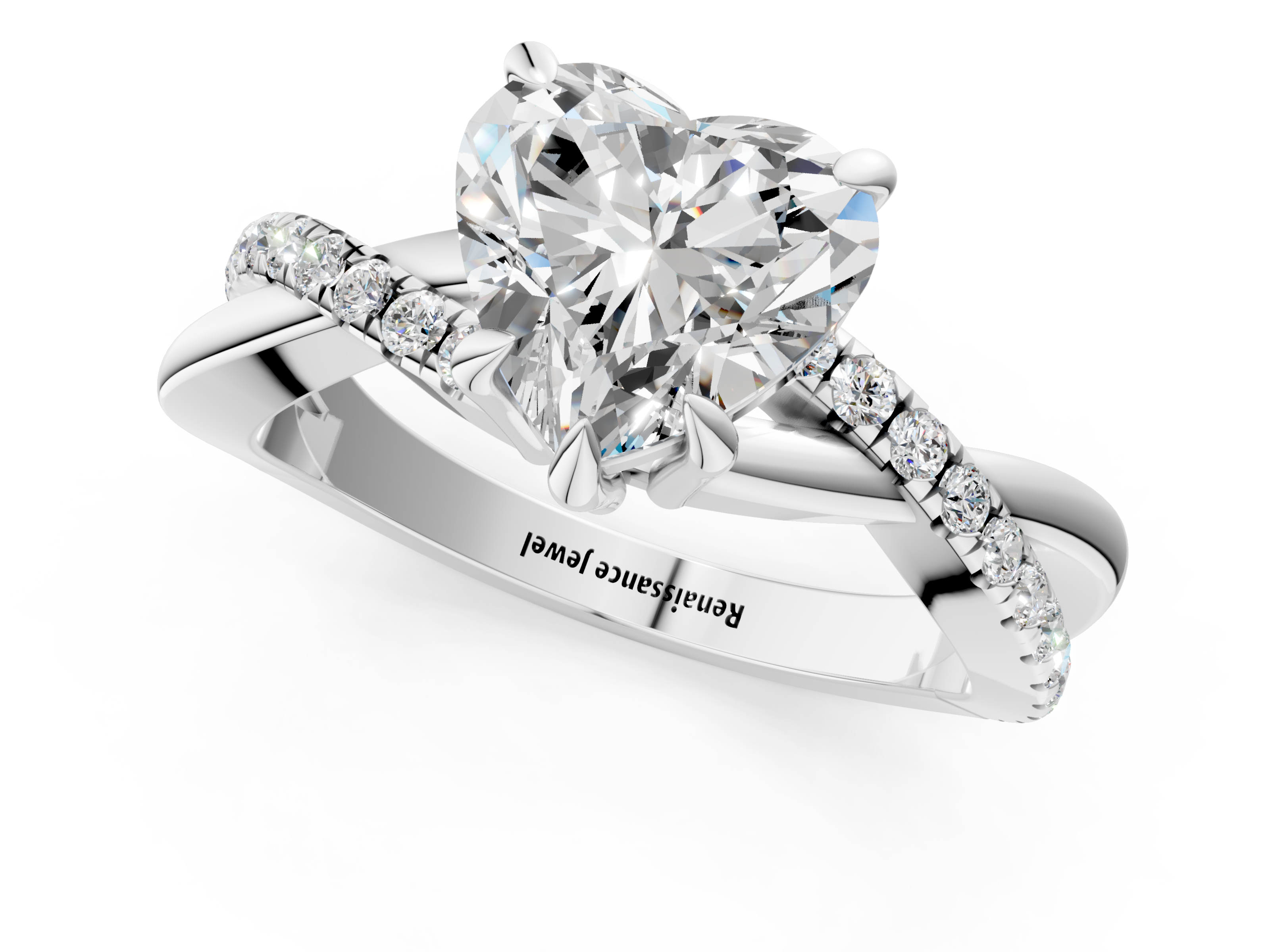 White gold Heart Cut Diamond Twist Band Solitaire with Prong Setting_66